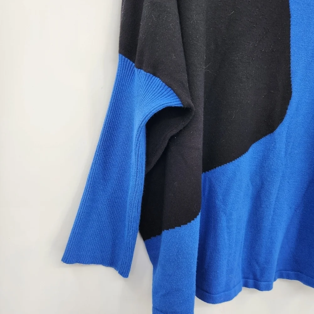 Ali Miles 3/4 Sleeve Knit Turtleneck Top Womens Size XL Black Blue Artsy